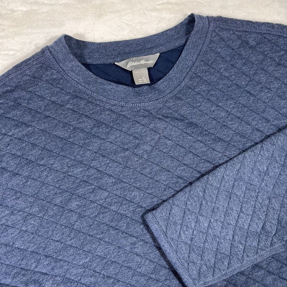 Eddie Bauer Mens‎ Blue Quilted Sweatshirt XL Crew Neck Pullover Gorpcore Outdoor
